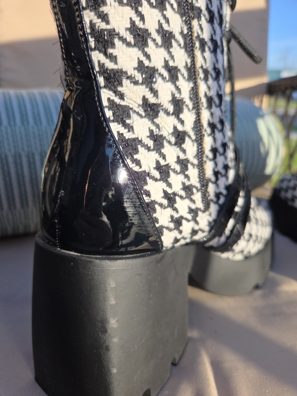 Betsey Johnson Black & White Houndstooth Platform Lace-Up Boots - Picture 5 of 8